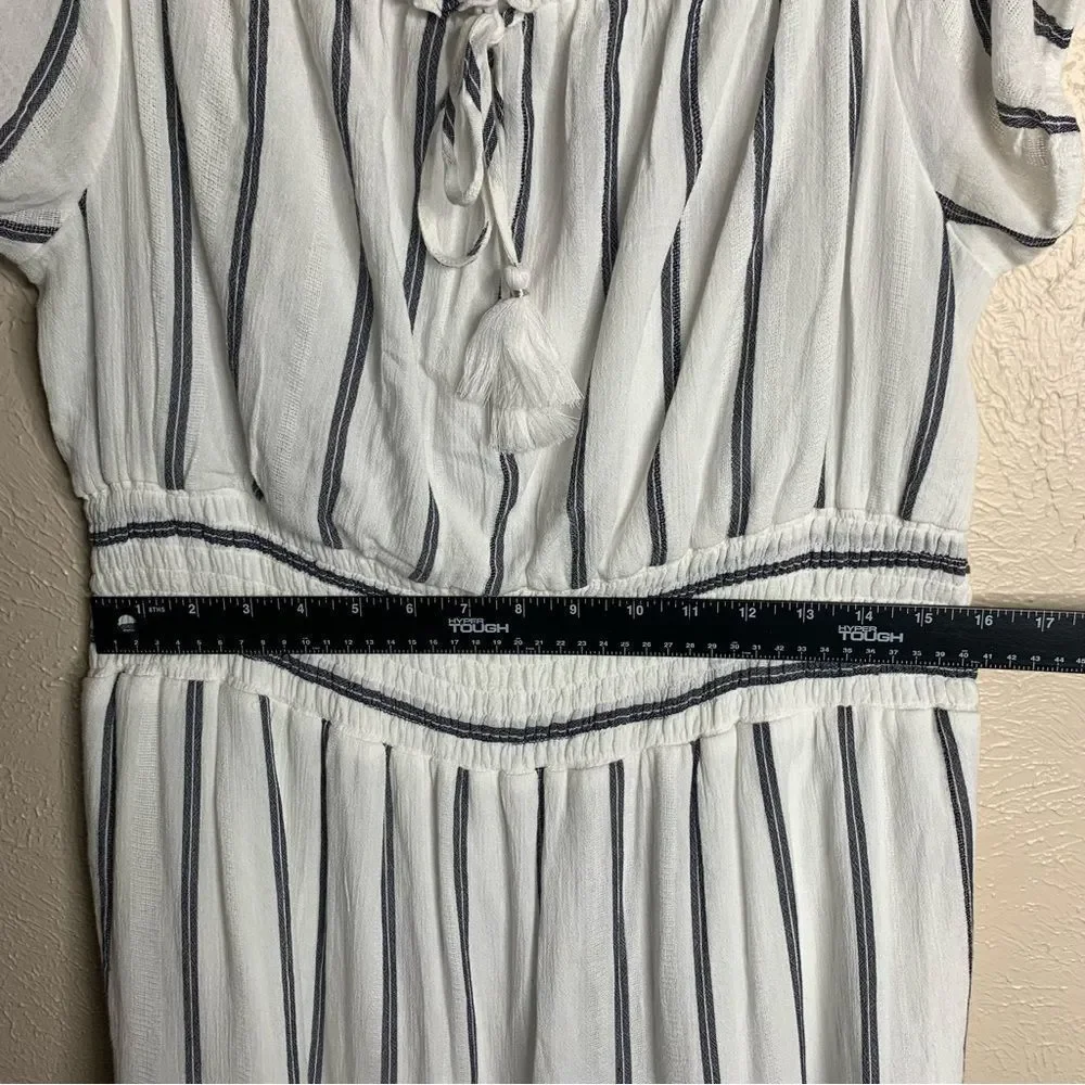 American eagle striped off shoulder ruffle tiered dress white gray - Picture 10 of 13